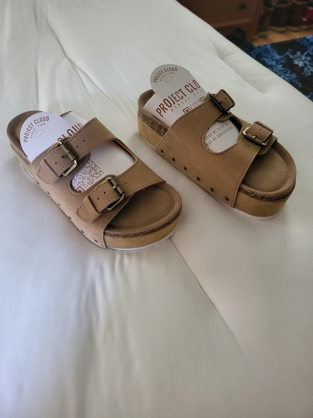 Project Cloud Women's Tan Double Buckle Platform Sandals
